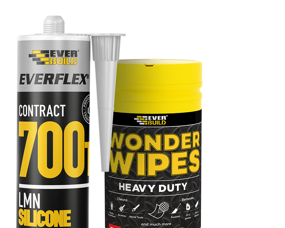 Everbuild Everflex Contract 700 LMN Silicone and Everbuild Wonder Wipes Heavy Duty