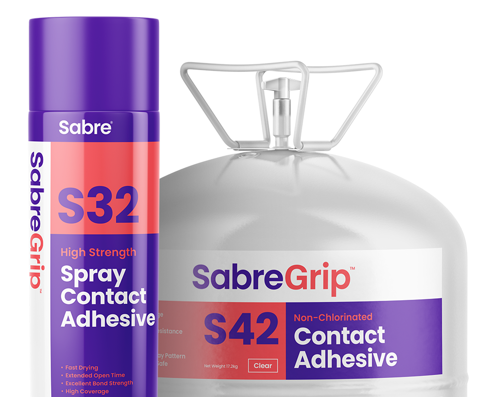 SabreGrip S32 Spray Contact Adhesive and S42 Non-chlorinated contact adhesive