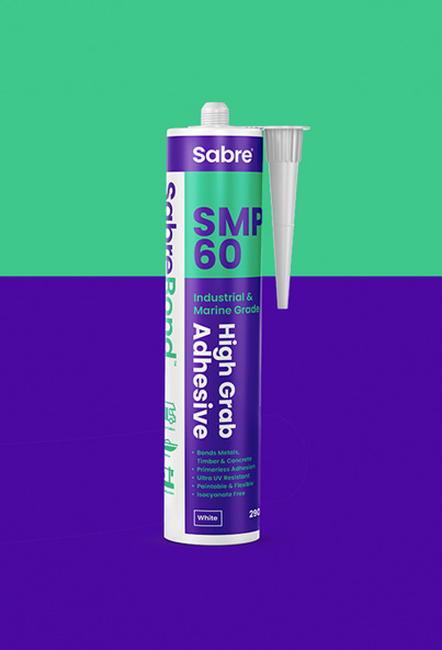 SabreBond SMP60 High-Grab Adhesive with green and blue background