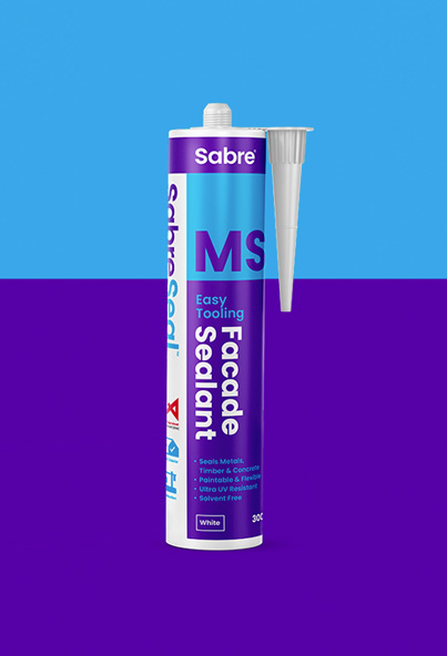SabreSeal MS Facade Sealant in light and dark blue background