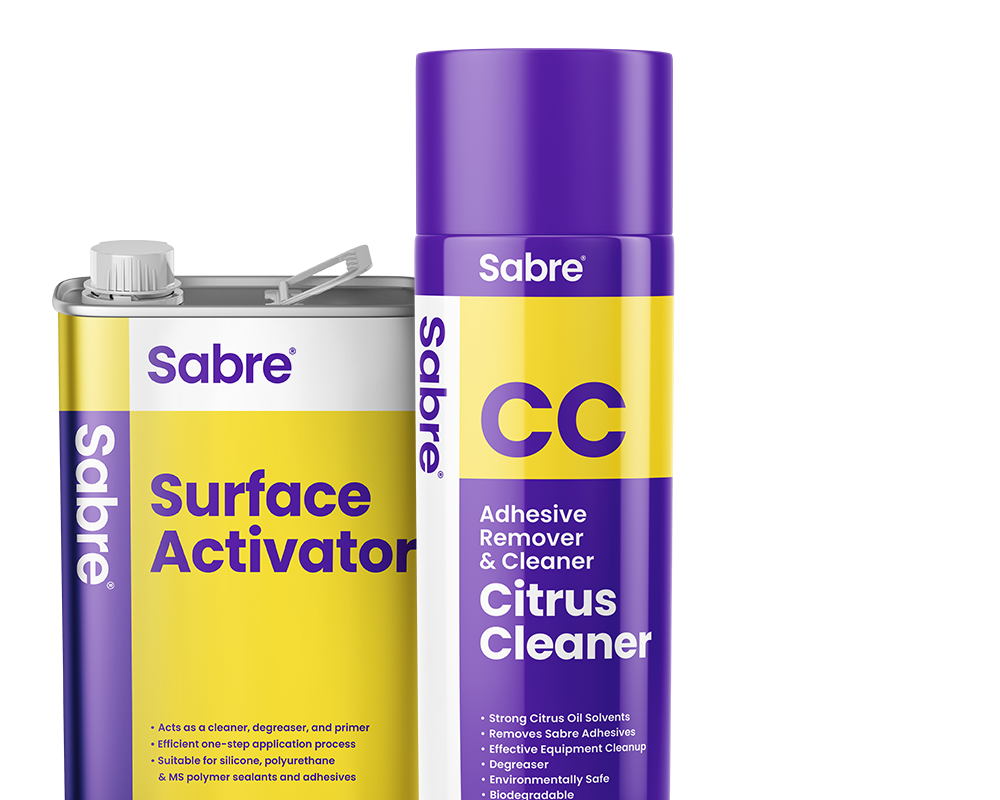 Close up look to Sabre Surface Activator and Sabre Adhesive remover & Citrus Cleaner